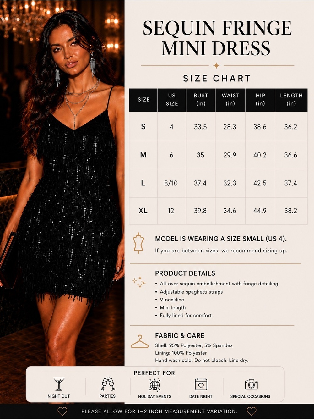 Black Sequined Tassel Mini Dress - Picture 6 of 7